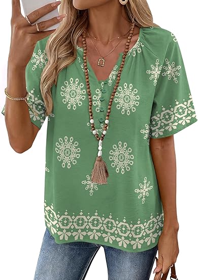 Womens Summer Boho Tops Casual Short Sleeve Blouses Button Down Shirts 2026 Beach Vacation Clothes