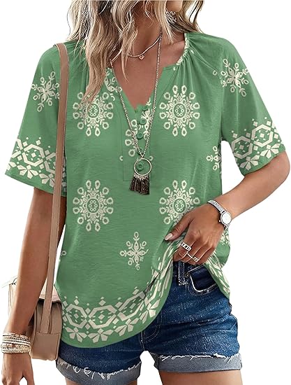 Womens Summer Boho Tops Casual Short Sleeve Blouses Button Down Shirts 2026 Beach Vacation Clothes